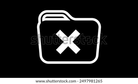 A simple white outline of a folder with a red cross symbol on a black background, indicating deletion or removal.