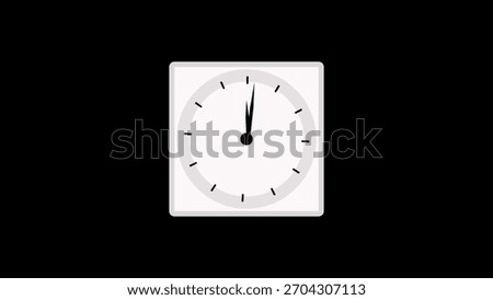 Simple White Square Clock Showing Twelve O clock On Black Background clock, time, twelve, o clock, 12, hour, minute, hand, dial, face, analog, round, white,