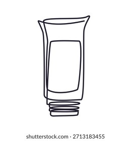 A simple yet elegant one-line drawing of a cosmetic tube, perfect for representing beauty, skincare, and personal care products with a modern and minimalist aesthetic.