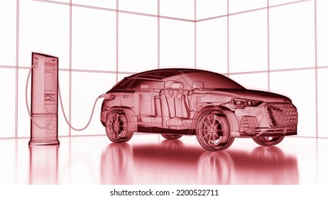 Simplified Frame Of A Modern Electric Car. 3D Rendering