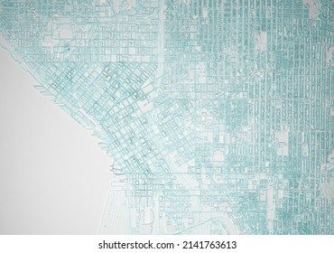 Simplified Map Of The City Of Seattle Aerial View. 3d Rendering