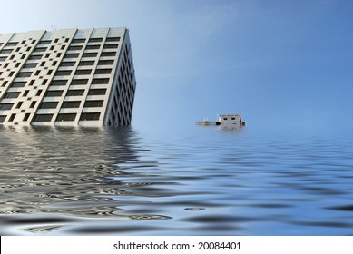 Simulated flooding to two tower blocks in city centre.