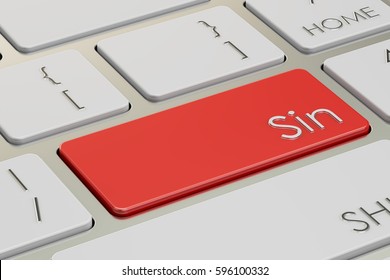 sin red key on keyboard. 3D rendering isolated on white background