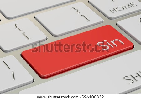 sin red key on keyboard. 3D rendering isolated on white background