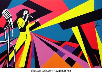 Sing Music Contest Poster Illustration Of A Woman Singing Next To A Microphone 