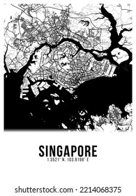 Singapore Black Color City Map Poster