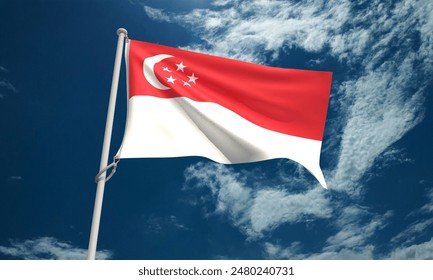 Singapore city flag blue sky cloud white background wallpaper top view national independence day 9 nineth august month holiday singapore culture republic asian annivesary famous country star.3d render - Powered by Shutterstock