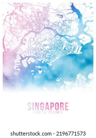 Singapore Colors Watercolor City Map Poster