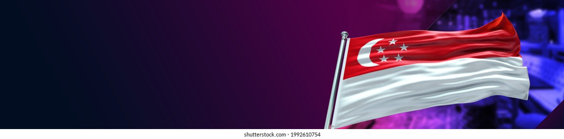 Singapore Flag With Night Club And Large Gradient - 3D Illustration - 3D Render  