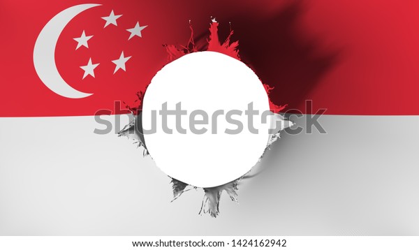 Singapore flag ripped apart, white background,\
3d rendering