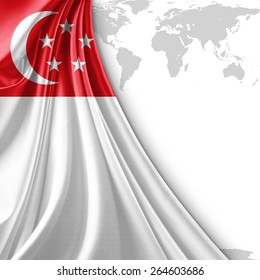 Singapore Flag And World Map Background