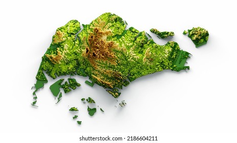 Singapore Map Shaded Relief Color Height Map On White Background 3d Illustration