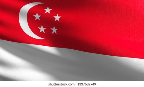 Singapore National Flag Blowing In The Wind Isolated. Official Patriotic Abstract Design. 3D Rendering Illustration Of Waving Sign Symbol.