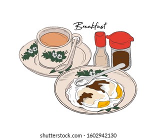 Singapore Teh And Soft Boiled Eggs Breakfast