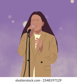 Singer Performing
Minimalist illustration of a female singer passionately performing on stage. Perfect for music and entertainment concepts. - Powered by Shutterstock