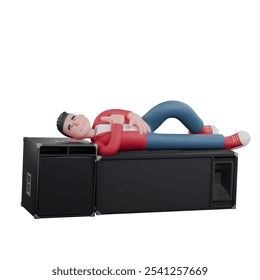 Singing Character in 3D. A male singer lies on a speaker with his hands on his body and his eyes closed. Music Performer - Powered by Shutterstock