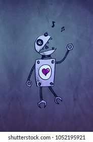 Singing Robot Cartoon Illustration Depicting Grunge Stock Illustration ...