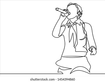 Singing Woman With Microphone In Hands Illustration. Musical Band Vocalist.continuous Line Drawing