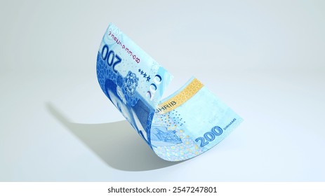 Single 200 Morocco dirham note isolated on white background
