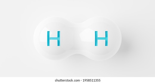 Single Abstract White Hydrogen H2 Molecule Over White Background, Clean Energy Or Chemistry Concept, 3D Illustration