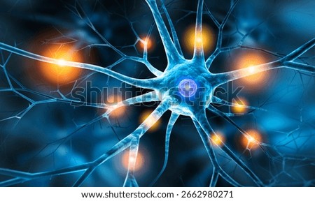 Single active nerve cell with illuminated connections - 3D illustration