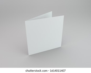 Single Blank Square  Leaflet. Bi-fold Flyer Or Greeting Card Mockup. 3D Rendering