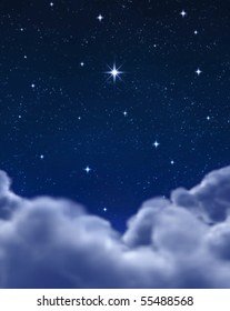 Single Bright Wishing Star In Space Or Night Sky