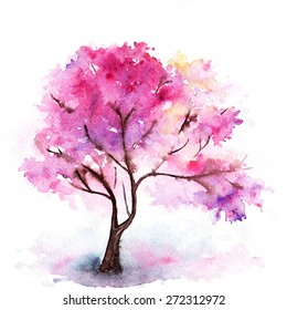 Single Cherry Sakura Pink Tree Isolated Stock Illustration 272312972 ...