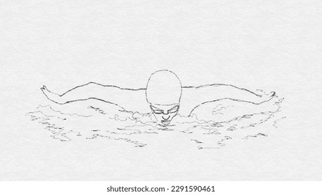 Single continuous line drawing of young professional swimmer man focus training in gym swimming pool center. Healthy lifestyle concept. Trendy one line draw design graphic  illustration - Powered by Shutterstock