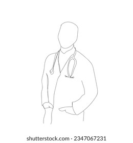 Single continuous line drawing young happy male doctor pose standing manly and his hands in his pockets  Medical health care service workers concept one line draw design  graphic illustration 