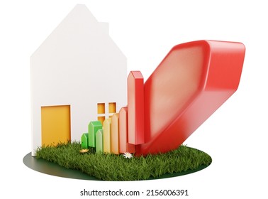 Single Family House And Red Rising Symbol 3d-illustration