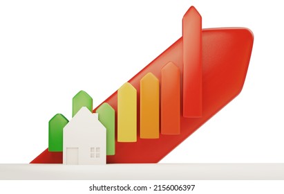 Single Family House And Red Rising Symbol 3d-illustration