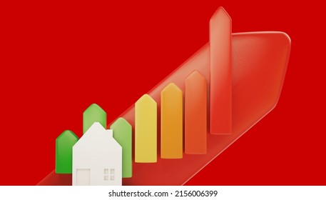 Single Family House And Red Rising Symbol 3d-illustration