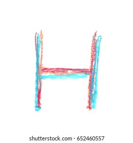 Single hand drawn with the colorful chalk H letter isolated over the white background