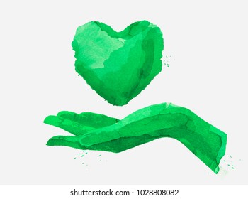 Single Hand Holding Heart - Green