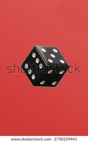 Single isolated floating Black dice over gradient Persian Reed color background. 3D modeling dice template. 3D rendered object