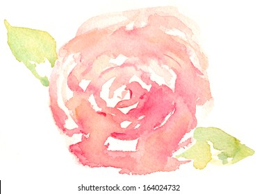 Single Isolated Modern Pink Watercolor Rose 