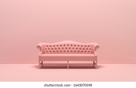 Single isolated vintage couch in flat monochrome pink color background, single color composition, 3d Rendering for web page, presentation and picture frame backgrounds. - Shutterstock ID 1643070598