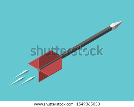 Single isometric arrow flying quick on turquoise blue sky background. Focus, speed, accuracy, purpose, energy and impetus concept. Flat design. 3d illustration. Raster copy