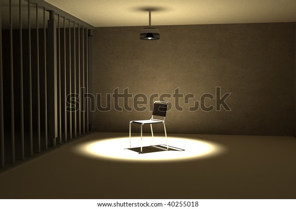 Single Light Hangs Chair Interrogation Prison Stock