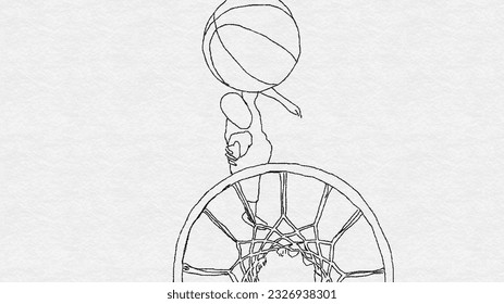 Single line basketball player, continuous line sport art. Made in a monochrome style. Basketball player jumps doing slam dunk.  Sport. SSTKsports - Powered by Shutterstock