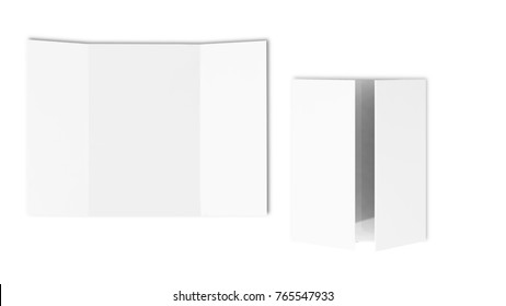 Single Open Gate Fold Brochure, 3 Panel And Six Pages Leaflet. Blank White 3d Render Illustration