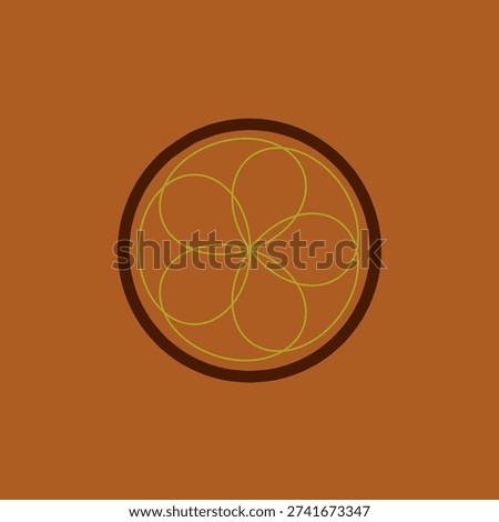 Single orange slice illustration inside circular frame with orange background. Flat citrus icon for logo, food branding, packaging, and graphic design element.