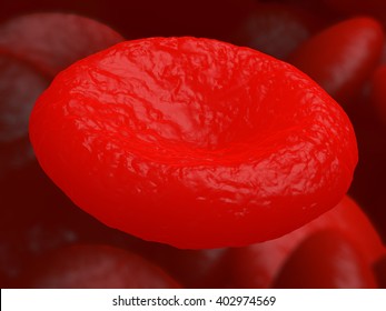 Single Red Blood Cell Erythrocyte In Interior Of Arterial Or Capillary Blood Vessel. Showing Endothelial Cells And Blood Flow Or Stream. Human Anatomy Model 3D Visualization.