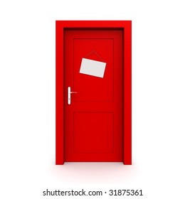 Single Red Door Closed With Door Sign Dummy