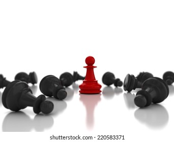 Single red pawn. Last one standing Business strategy concept background 