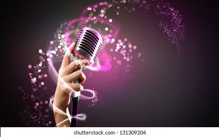 Single retro microphone against colourful background with lights - Powered by Shutterstock