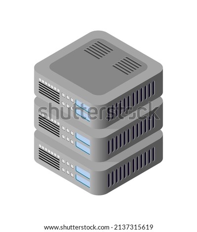 Single server network technology of connection data center computing cloud. Tech isometric 3d illustration
