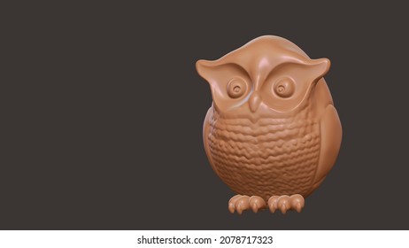 Single wooden glossy owl isolated in grey background - 3d rendering