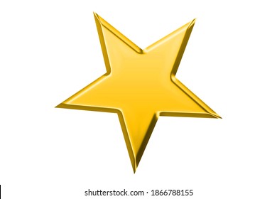 Single Yellow Or Gold Christmas Star Isolated On White Background. Illustration 3D Render